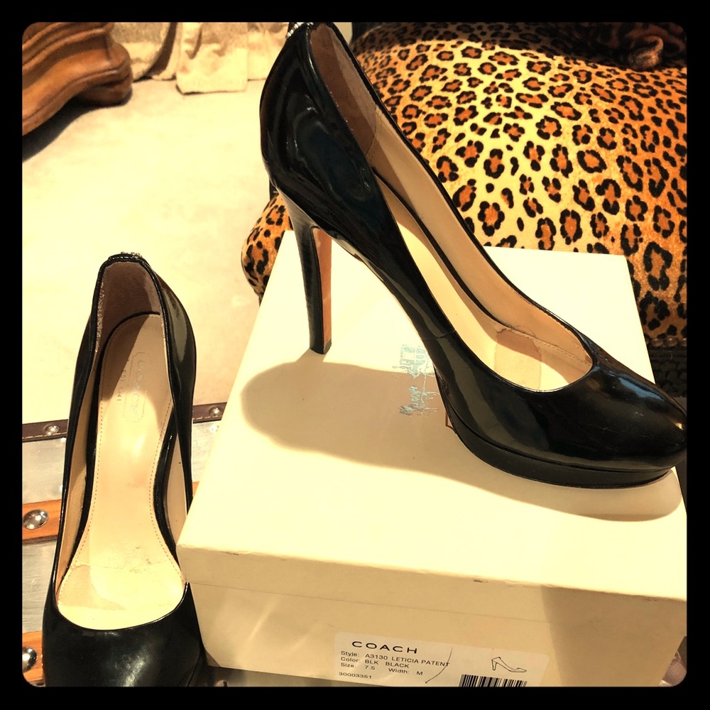 EUC Coach black patent leather heels
